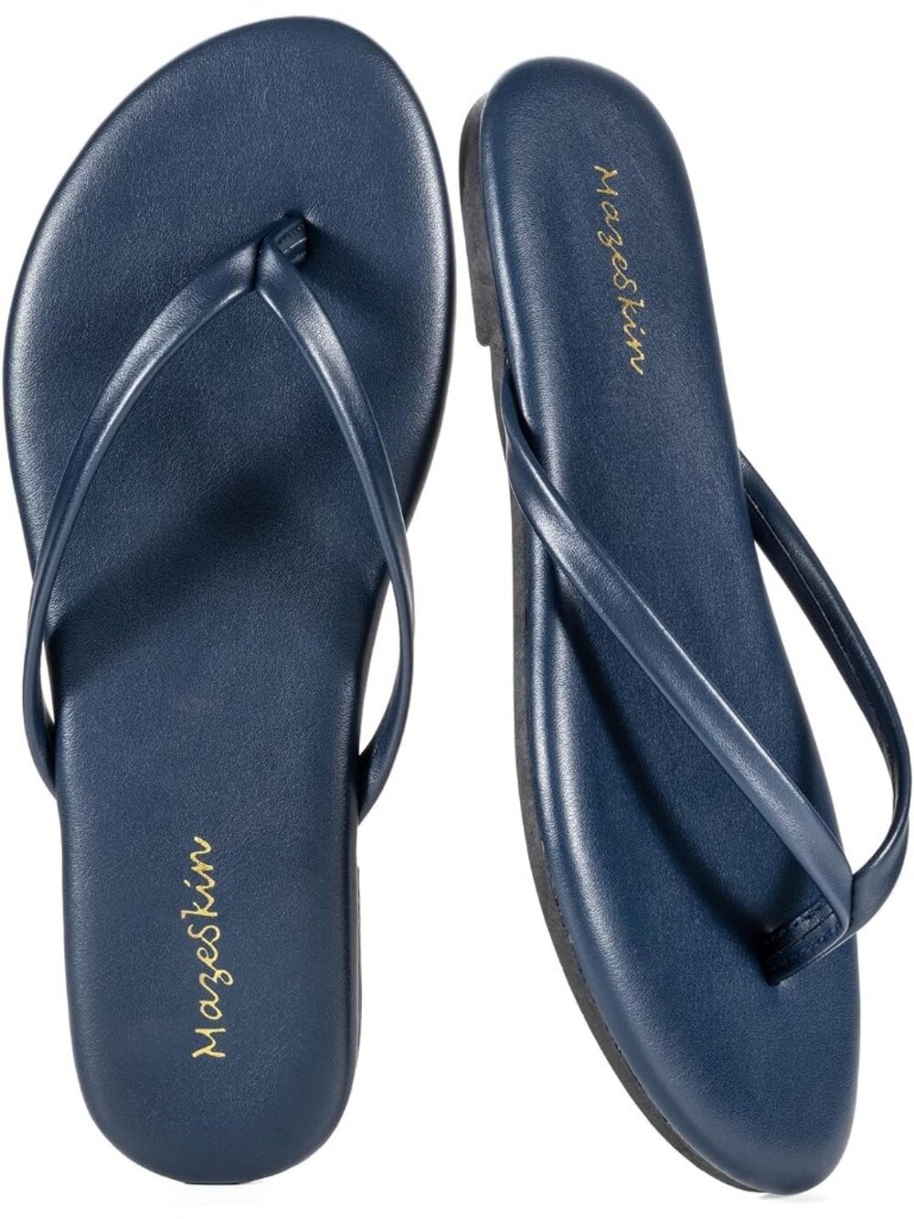 Women's Navy Blue Flat Thong Sandals Dressy Summer Beach Leather Slide Flip Flop